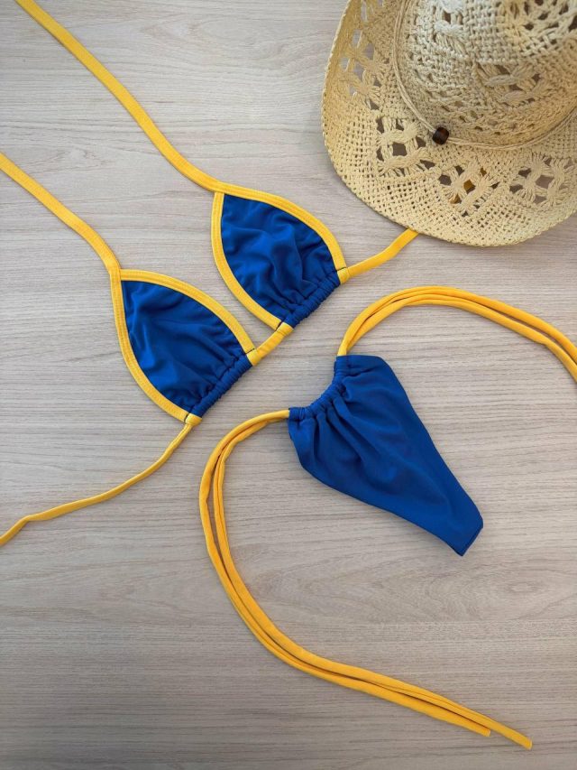 BÍQUINI DO BRASIL LACINHO AZUL COM AMARELO